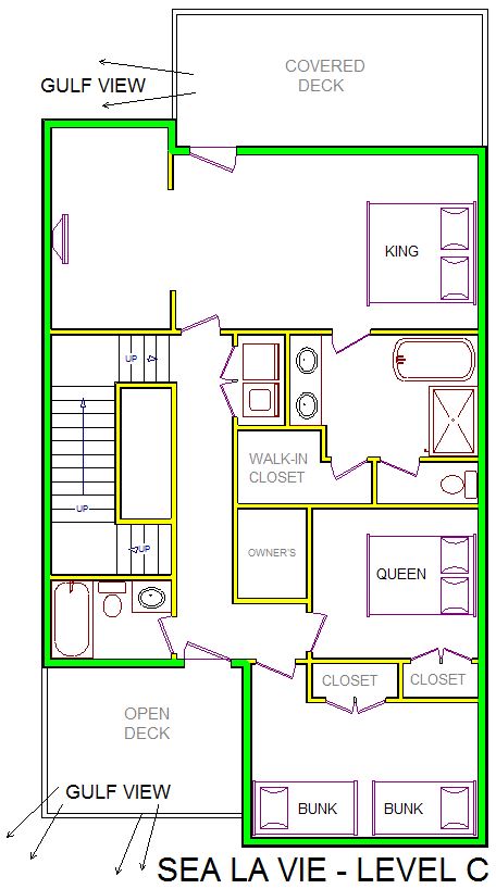 A level C layout view of Sand 'N Sea's beachside house vacation rental in Galveston named Sea La Vie